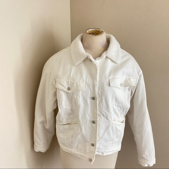 Vintage Jackets & Coats Vintage Mens White Denim Jean Sherpa Button